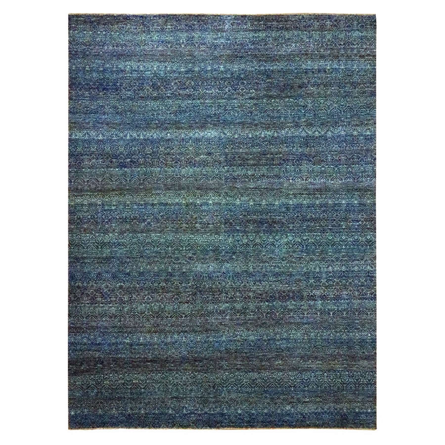 9'x12'1" Aegean Blue, Kohinoor Herat Small Geometric Repetitive Design, Hand Knotted, Soft to the Touch, Pure Wool, Oriental Rug 